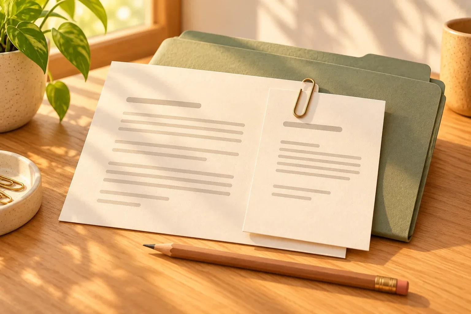 A smaller amendment sheet clipped to a larger record in front of a sage folder