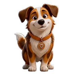 Dana, the app's mascot dog, head tilted